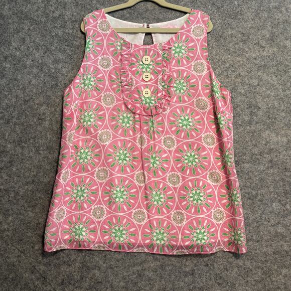 Lilly Pulitzer Shirt Womens 6 Pink Green Floral Silk Blend Sleeveless Blouse - Picture 1 of 12